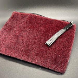 🛍 Makeup Cosmetics Personal Clutch Bag Burg Faux Horse Hair Front Vinyl Back